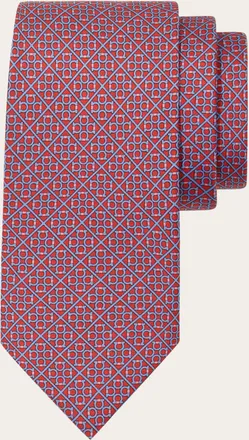 Ferragamo Men Square Gancini print silk tie Red