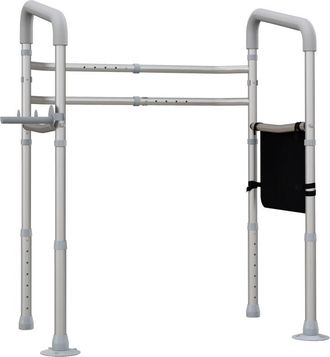 OEM Estructura De Inodoro Con Reposabrazos Ajustables En Ancho Y Altura, Soporte Con Bolsillo De Almacenamiento, Gris
