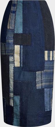 Ralph Lauren Collection Mae Mutli Patchwork Striped Pencil Skirt