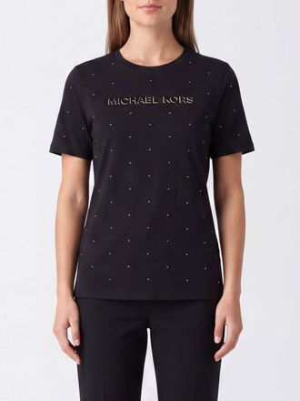 Michael Kors Studded Logo Print Cotton T-Shirt with Crew Neck