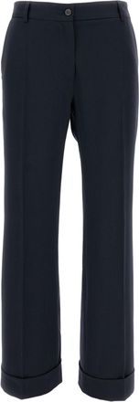 Alberto Biani Tailored Stretch Wool Trousers with Ankle-Length Cut and Turned-Up Hem