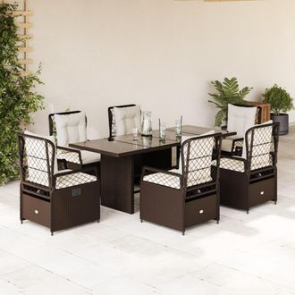 vidaXL Set Comedor De Jard&iacute;n 7 Pzas Con Cojines Rat&aacute;n Sint&eacute;tico Marr&oacute;n Vidaxl