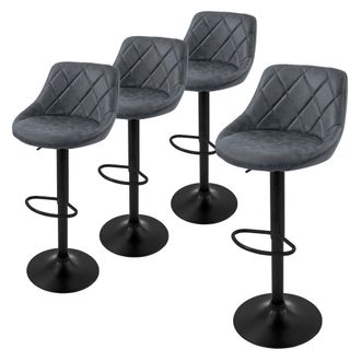 ML Design Ml-design - Juego De 4x Taburetes De Bar Bistro Tapizados En Piel Sint&eacute;tica Pu Antracita Sillas Con Respaldo Ergon&oacute;mico Y Reposapi&eacute;s Asiento De Mostra