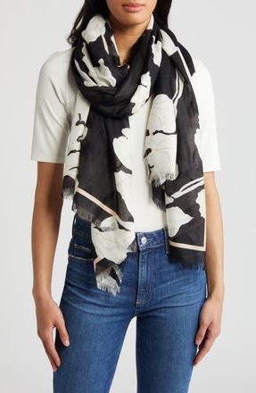 Nordstrom Eyelash Trim Print Cashmere & Silk Wrap in Black Graphic Floral at Nordstrom