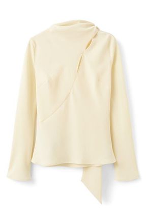 Mango Cutout Seams Scarf Neck Top in Ecru at Nordstrom, Size 8