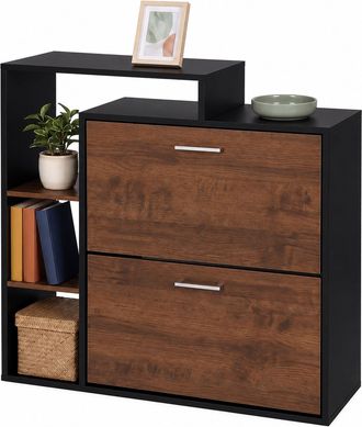 Relaxdays Relaxdays Zapatero, Al X An X P 90x80x23,5 Cm, 2 Puertas Abatibles, 12 Pares, Estantes Abiertos, Estrecho, Marr&oacute;n/negro