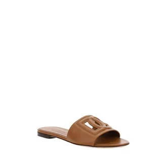 Dolce & Gabbana Womens Brown Calf Leather Bos Taurus Flat Sandals