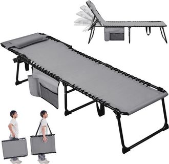 Yaheetech Yaheetech Cama De Camping Plegable Con Coj&iacute;n Y Bolsillo Lateral Respaldo Ajustable En 5 Posiciones, Tumbona Plegable De Poli&eacute;ster Hasta 120kg Para Int