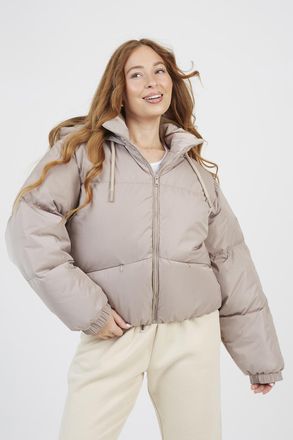 Brave Soul Womens Stone Oversized Hooded Short Puffer Jacket - Size 12 UK