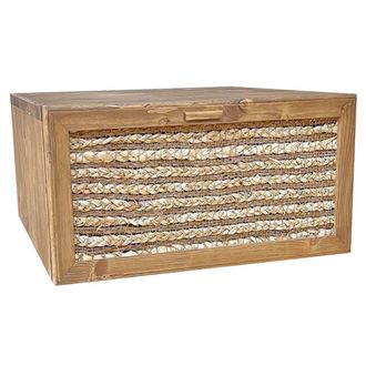 NATYAL Mesita de noche suspendida de madera en roble con caj&oacute;n de yute 40cm