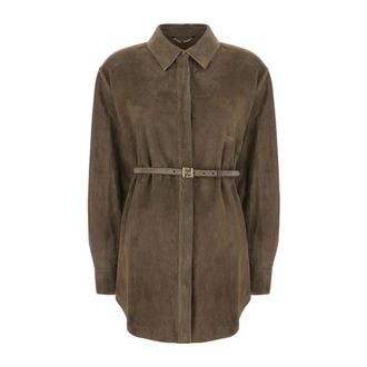Fendi Suede Shirt - female - Fendi - Shirts - Green - L - Blouses & Shirts