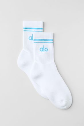 Alo | Half-Crew Throwback Socks in White/Azure Blue, Size: Medium