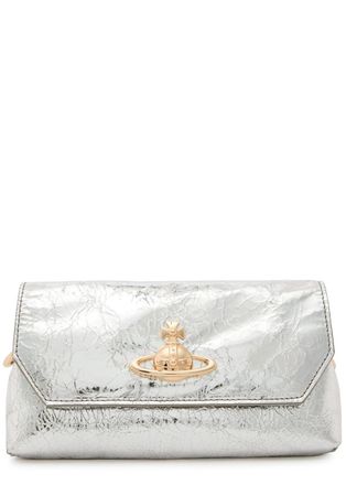 Vivienne Westwood Orb Mini Metallic Leather Pouch - Silver - One Size