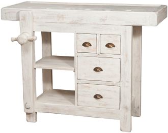 Biscottini International Biscottini - Banco De Trabajo Estilo Country De Madera Maciza De Tilo Acabado Con Efecto Blanco Envejecido L116xpr63xh90 Cm