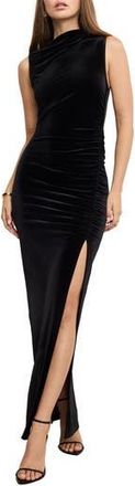 Good American Ruched Velvet High Neck Maxi Dress in Black001 at Nordstrom Rack, Size 5X-Large