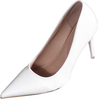 Generic Ladies Elegant Pointed Toe Stiletto Heel Party Wedding Evening Prom Comfortable Slip On Shoes, White, 2/2.5 UK
