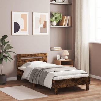 vidaXL Cama Con Cabecero Madera De Ingenier&iacute;a Roble Ahumado 100x200 Cm Vidaxl