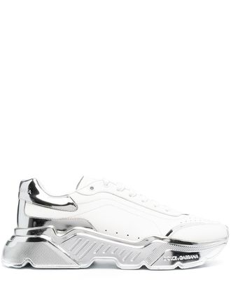 Dolce & Gabbana metallic-panel sneakers - men - Calf Leather/Leather/Polyester/Polyurethane/Rubber - 40 - White
