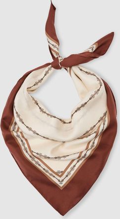 Reiss Womens Tan Silk Chain-print Square Scarf