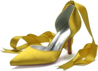 Miyoopark Women Shoes Heels for Wedding Closed Pointed Toe Evening Pumps Shoes M519 Yellow UK 5.5