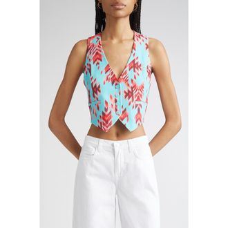 L'agence Jianna Print Button-Up Vest in Pool Blue Ganado Print at Nordstrom Rack, Size X-Large