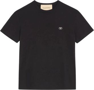 Valentino Katoenen T-shirt met VLogo-borduurwerk - Heren - T-shirts - Zwart - M - Katoen - Tops