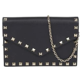 Valentino Pre-owned Clutches, female, Black, Size: ONE SIZE Pre-owned Rockstud WOC Shoulder Crossbody Bag