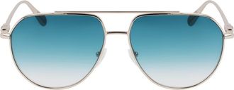 Longchamp Roseau 57mm Gradient Aviator Sunglasses in Gold/Gradient Petrol at Nordstrom