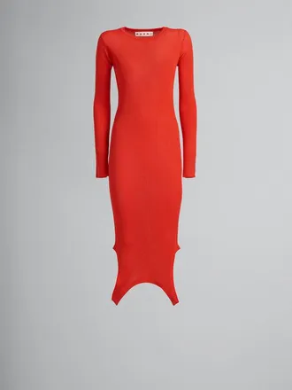 Marni Womens Red Ribbed Long Sweater Dress, Size 10