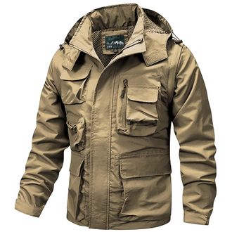Generic Mens Outdoor Waterproof Jackets, Classic Rain Tactical Hooded Tops Multi-Pocket, Packable Windbreaker Breathable Lightweight Quick Dry Military-Style 