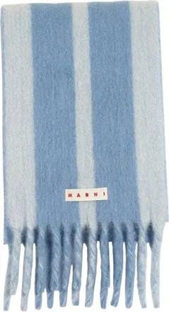 Marni Womens Striped Wool Scarf Blue