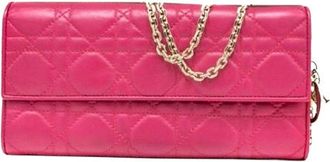 Dior Pink Cannage Leather Lady Dior Wallet On Chain