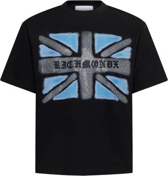 John Richmond T-shirt met vervaagde Union Jack-print en logo - Heren - T-shirts - Zwart - L - Katoen - Tops