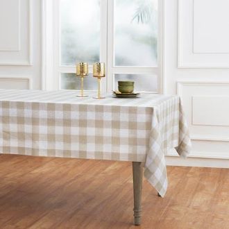 Solino Home Linen Tablecloth for Dining Table, Holiday and Everyday Dining Table Decor - Buffalo Check in Natural And White at Nordstrom, Size X-Large