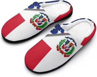 Generic U.S. Flag And Dominican Republic Flag Cotton Slippers for Women Indoor Outdoor Slipper Slip-On Memory Foam Home Shoes