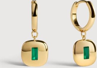 Monica Vinader Gold Gemdrop Small Hoop Earrings Green Onyx