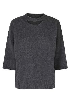 Federica Tosi Anthracite Open Neck 3/4 Sleeves Wool-Blend Sweater