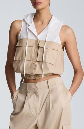 Kenneth Cole Hooded Sleeveless Stretch Cotton Top in Farro/pure White at Nordstrom, Size X-Large