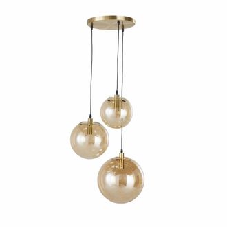 Maisons du monde L&aacute;mpara de techo con 3 bolas de vidrio &aacute;mbar y metal dorado