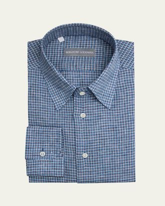 Bergdorf Goodman Mens Cotton Micro-Check Point Collar Dress Shirt