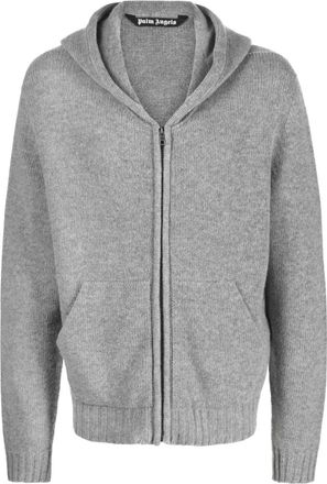 Palm Angels curved-logo zip-up hoodie - men - Polyamide/Wool - M - Grey