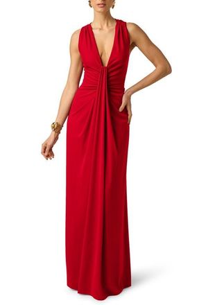 Adrianna Papell Ruched Drape Sleeveless Jersey Gown in Red at Nordstrom, Size 16
