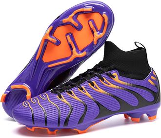 Generic Mens High-top Professional Training Soccer Shoes - Breathable Anti-Slip Competition Football Shoes for Men Women (Purple-Long Cleats,8.5)