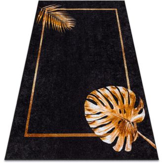 RugsX Rugsx - Alfombra Lavable Miro 51518.805 Hojas, Marco Antideslizante - Negro / Oro Black 160x220 Cm