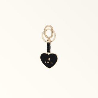 Furla Camelia Keyring Nero Black Textured Leather + Metal Woman
