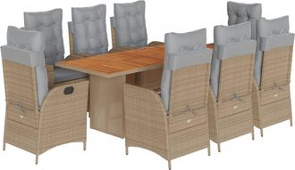 vidaXL Set Comedor De Jard&iacute;n 9 Pzas Con Cojines Rat&aacute;n Sint&eacute;tico Beige Vidaxl
