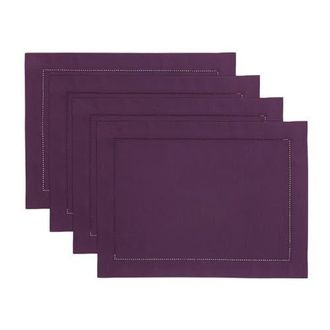 Solino Home Cotton Linen Hemstitch Placemats Set of 6, 14 x 19 Inch for Dining Table, Holiday and Everyday Table Decor in Purple at Nordstrom