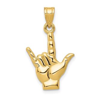 Diamond2Deal 14k Yellow Gold Polished I Love You Hand/Sign Language Charm Pendant