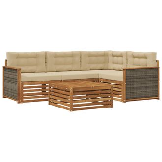 vidaXL Conjunto De Sof&aacute;s De Exterior Con Coj&iacute;n 5 Pcs Natural Y Beige Vidaxl