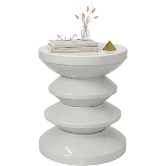 Relaxdays Relaxdays Side Table & Stool, Zigzag, Living Room Decorative Piece, H x D: 46 x 35 cm, Iron, Light Grey